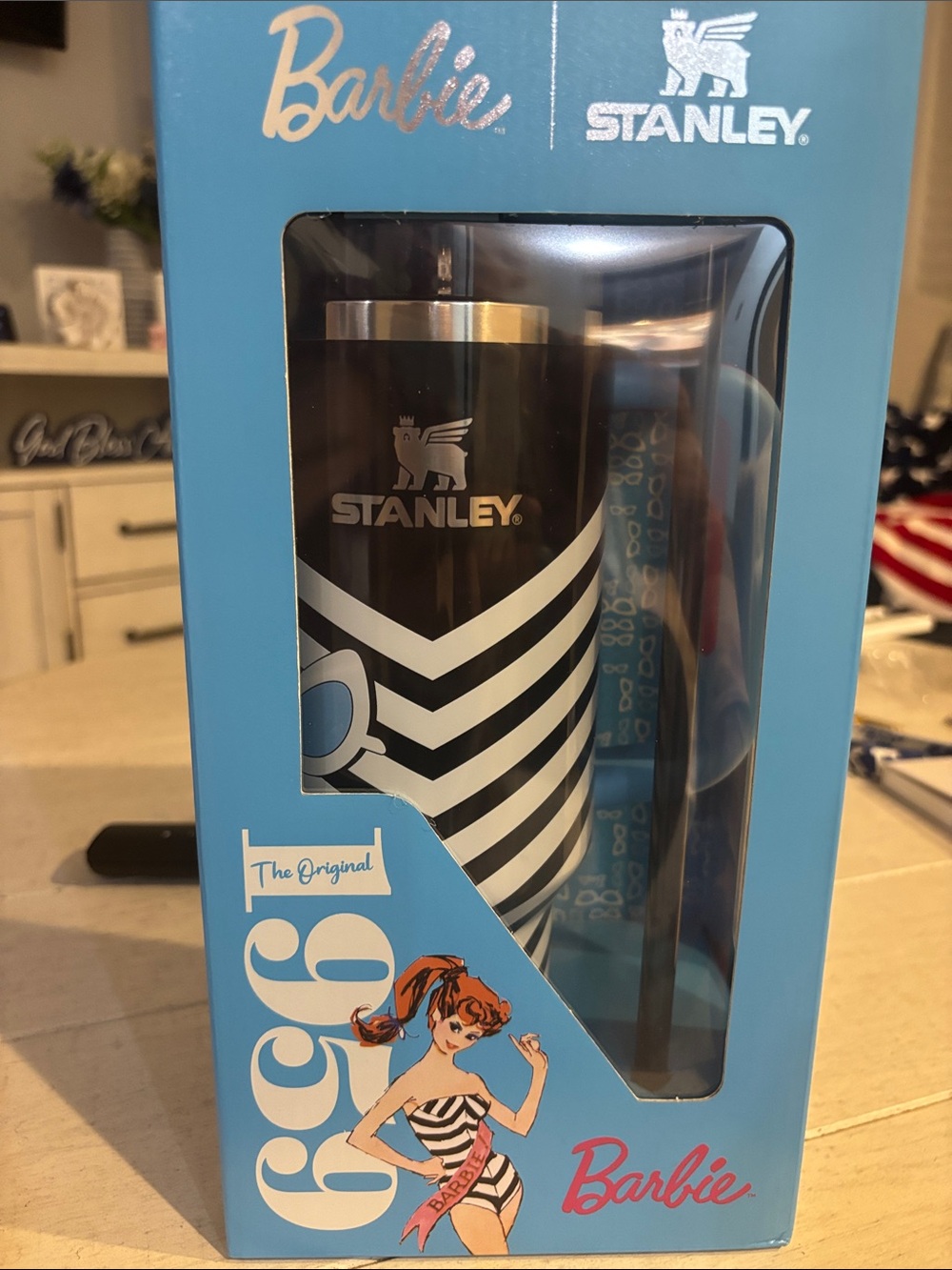 Stanley Black and White Diagonal Stripe Travel Bottle